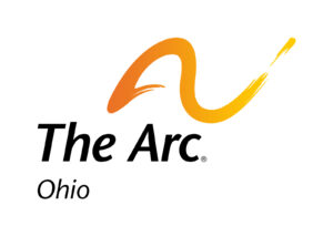 The Arc of Ohio Logo with black text under an arcing orange "A" 