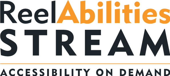 Logo text in black and orange - ReelAbilities Stream Tagline - Accessibility on Demand